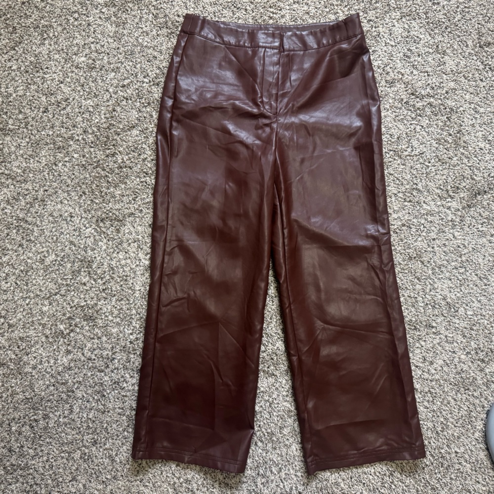 Bagatelle Collection Brown Vegan Leather Wide Leg Pants